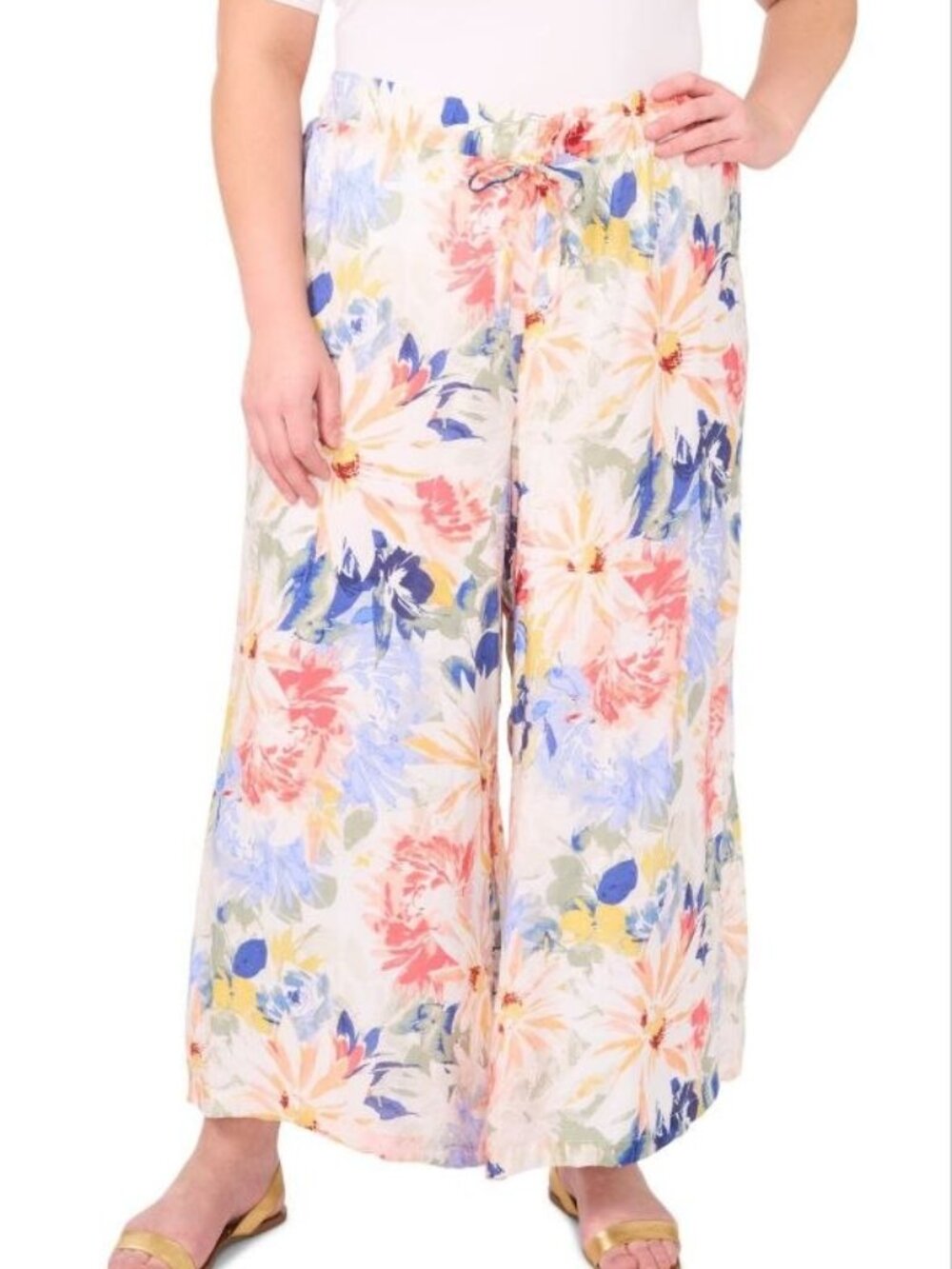 $89 Vince Camuto Plus Size Floral Angled-Hem Wide-Leg Pants Size XL NWOT